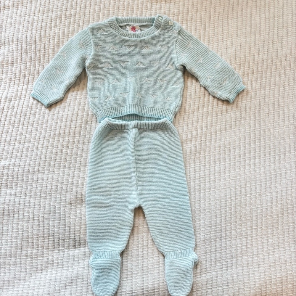 Baby Blue Knit Footie Set